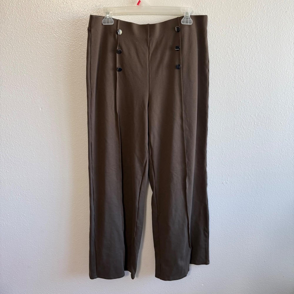 HALARA Size XL Brown Wide Leg Button Front Pleat Front Pants Business Casual